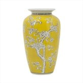 シノワズリ 壺 高さ27cm 縦型 イエロー 磁器 ジャー 花びん 花瓶 花器 ディスプレイ 置物 風水 開運