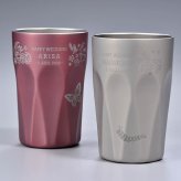 敬老の日 名入れ ペアギフト SXX THERMOS サーモス 真空断熱ダイヤカットロングタンブラー 食洗機対応モデル 400ml ピンク シャンパンゴールド 2点 ギフトBOX入り / プレゼント ギフト 両親 夫婦 結婚 金婚式 銀婚式 退職 記念 誕生日 長寿 祝い