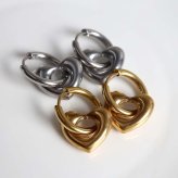 ステンレス ハート フープピアス 2カラー レディース ピアス ぷっくり ハート 揺れる ドロップ モチーフ シルバー ゴールド 女性用 大人 可愛い きれいめ おしゃれ 耳飾り ジュエリー アクセサリー 両耳用2点セット