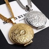 ステンレス ロケットネックレス ダブル喜平チェーンネックレス ロケットペンダント フラワーネックレス 写真 記念 思い出 ハワイアンネックレス 50cm 60cm ゴールドネックレス 18KGP シルバー 花 6面カット メンズ 男性 金属アレルギー対応
