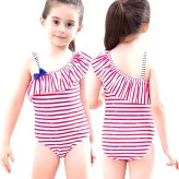 キッズ 水着 女の子 ワンピース ストライプ フリル カラー: レッド／ブルー 身長: 100cm／110cm 子供用 こども ジュニア 女児 かわいい おしゃれ 保育園 幼稚園 小学生 海 プール 水遊び 夏休み レジャー スイムウェア 夏 初夏の準備