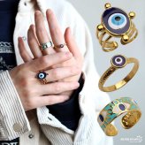 ステンレス イーブルアイリング 3タイプ 18KGP ゴールド gold 邪視 エスニック オープンリング フリーサイズ レディース 女性 指輪 金属アレルギー対応