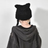 ニューエラ 猫耳 ニット帽 レディース NEWERA ブランド 正規品 15119592 ねこ耳 ネコ耳 スクエア ニットキャップ 三つ編み付きシャギー フラップ 大きめ 女性 女子 ブラック 黒 秋冬 ワンポイント おしゃれ かわいい シンプル ストリート 韓国ファッション サブカル ダンス
