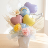 ペット お悔やみ 贈り物 バルーン フラワーアレンジメント 虹の橋 お供え 花 造花 アーティフィシャルフラワー パステルカラー かわいい おしゃれ 犬 猫 うさぎ メモリアル ギフト アレンジメント 命日 一周忌 四十九日 ペット供養 御供 配送日指定可