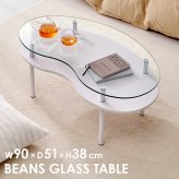 ガラステーブル センターテーブル ローテーブル 棚付きガラスローテーブル 幅90cm 8mm強化ガラス ビーンズ型 収納棚 透明感 スチール脚 おしゃれ かわいい リビングテーブル 一人暮らし 新生活 北欧 韓国インテリア 雑誌収納 小物置き 省スペース
