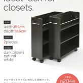 ラック クローゼット 収納 2個セット 幅19.5奥行58 .5 キャスター付き スリム 押し入れ収納 本棚 ワゴン 隙間 棚 漫画 CD DVD スライド シンプル コミック 新生活