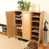 収納家具 ラック ルーバーシューズボックス ワイド ナチュラル