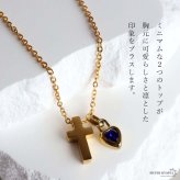 ステンレス 誕生石 クロス ネックレス ハート ゴールド 12タイプ レディース 小豆チェーン ペンダント 十字架 カラーストーン モチーフ アクセサリー 大人可愛い 上品 きれいめ カジュアル 重ね付け 金属アレルギー対応