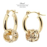 ハワイアンジュエリー フープピアス ピアス イエローゴールド ピアス 外径13mm クロッシングピアス プルメリア 透かし バレル 樽 小ぶり ゴールド 揺れる 片耳(1個)購入可 K14イエローゴールド 20G ゲージ BY THE SEA バイザシー プレゼント ハロウィン 【品番：GE211】