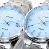 ラッピング済 ギフトセット カシオ ペアウォッチ 腕時計 メンズ レディース シルバー アイスブルー ライトブルー CASIO 海外モデル 2本セット 日付表示 50m防水 ペアボックス 紙袋付き プレゼント ギフト 成人 卒業 入学