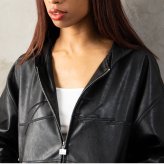 FUBU フブ レザージャケット メンズ レディース fam-62300 フェイクレザー ジップ フーディー パーカー ブルゾン 合皮 スクリプトロゴ 刺繍 ビッグシルエット ストリート ヒップホップ ダンス カジュアル M L XL XXL 2026FW Karlas