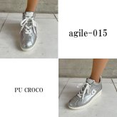 ルコライン 靴 アージレ バイ ルコライン スニーカー agile-015SI PU CROCO メタリック調 光沢 シルバー クロコダイル型押し 合皮 クロコ柄  サイドファスナー付 ３E 幅広 レディース シューズ ルコライン agile by RUCO LINE ルコライン靴