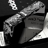 ZIPPO アーマー 三面彫刻 ストリームエングレーブ ブラックニッケルミラー ジッポ ライター 両面加工 シャインレイカット アラベスク 黒 おしゃれ 重厚 高級 メンズ かっこいい ギフト プレゼント
