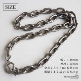 チタン製 軽い あずきチェーンネックレス 長小豆 マンテルネックレス チタンネックレス 幅10mm シルバー 燻し風加工 つけっぱなし メンズ 男性 金属アレルギー対応