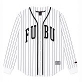 FUBU フブ ベースボールシャツ メンズ レディース fam-62714 長袖 ストライプ ユニフォーム ゲームシャツ アップリケ 刺繍 ロゴ オーバーサイズ ストリート ヒップホップ ダンス カジュアル トップス M L XL XXL 2026FW Karlas