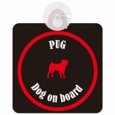 Pug パグ ブラック＆レッド ドッグインカー 車 窓ガラス 吸盤タイプ DOG IN CAR かっこいい おしゃれ 犬 シルエット アメ雑風 カラフル ドッグオンボード 安全対策 セーフティサイン デコ 外出 ドライブ カーサイン 吸盤