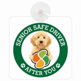 カーサイン 高齢者マーク SENIOR SAFE DRIVER オーストラリアンラブラドゥードル 車内用 吸盤タイプ 収れん火災防止タイプ 肉球 日本製 車 ステッカー