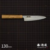ステンレスペティナイフ　130mm 銀三 梨地仕上げ オリーブ八角柄 日本製 徳蔵刃物 【TOKUZO KNIVES】 JAPAN Kitchen Knives 包丁 切れ味 家庭用 万能 錆に強い 両刃 プレゼント ギフト 贈り物 一生モノ