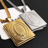 ステンレス ロケットネックレス HIPHOP ダブル喜平チェーンネックレス ロケットペンダント マリアネックレス 写真 記念 思い出 50cm 60cm 18KGP ゴールドネックレス シルバー 聖母 6面カット メンズ 男性 金属アレルギー対応
