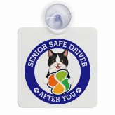 カーサイン 高齢者マーク SENIOR SAFE DRIVER 黒白（ハチワレ） 車内用 吸盤タイプ 収れん火災防止タイプ 肉球 日本製 車 ステッカー