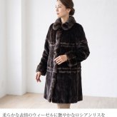 シルク 100％ ＆ ウィーゼル リバーシブル コート ロシアン リス トリミング アウター 保温 防寒 コート リス 毛皮コート ファーコート シルク 100 毛皮 ファー 秋 冬 女性 ギフト プレゼント 7F (01000246r)