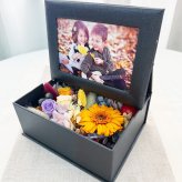 プリザーブドフラワー 写真立て フォトフレーム ボックスフラワー ガーベラ オレンジ 秋色 L版 アレンジ 誕生日 記念日 敬老の日 結婚祝い 出産祝い 退職祝い 還暦祝い プレゼント ギフト 贈り物 女性 妻 祖母 写真入り 思い出 インテリア 枯れない花 Lulu＊s ルルズ 0869