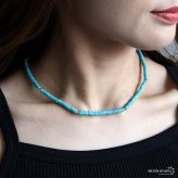 ターコイズ 細身 ビーズネックレス ゴールド レディース アクセサリー ブルー 差し色 華奢 重ね付け シンプル カジュアル 大人 上品 夏 リゾート 海 旅行 おしゃれ 首元 ワンピース デニム ナチュラル きれいめ