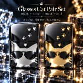 ZIPPO ペア ライター セット サングラスキャット 可愛い ネコ かわいい 猫 ジッポ 足跡 ブラック ゴールド シルバー メタル貼り エッチング彫刻 レディース メンズ ギフト プレゼント