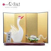 寿鶴亀 ガラス置物セット 鶴と亀の縁起物・長寿祝い・敬老の日・結婚祝いに 粋工房