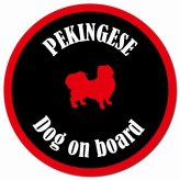 カラフル Dog on board ペキニーズ ブラック＆レッド カーサイン 車 マグネットステッカー 犬 マグネット 強力 直径13cm 丸型 おしゃれ かわいい ドラレコステッカー 安全対策 危険運転 煽り運転 アニマル 動物 犬種別 屋外 防水 屋内