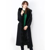 Filomo ミンク トリミング ロング コート カシミヤ ブレンド ウール レディース フード 付き 着丈120cm モカ/ライトグレー/ブラック M/L Aライン 秋 冬 ファー付き ベルト付き 卒業式 入学式 母 ギフト プレゼント 7F (02000200r)
