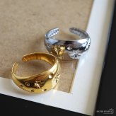 ステンレス 星空のリング 2カラー 月形甲丸 18KGP ゴールド gold シルバー スパークル オープンリング フリーサイズ レディース 女性 指輪 金属アレルギー対応