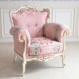ソファ 座椅子 ロココ 調 ー アンティーク 1人掛け おしゃれ 脚 木製 かわいい ピンク ファブリック 姫系 イタリア製 ROCOCO アントワネット ローザ猫足アーム ヨーロピアン 輸入家具