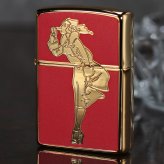 【名入れ】送料無料 zippo ライター  ジッポーライター  人気の「WINDY」デザイン ゴールド WINDY Gシリーズ RD #200FB 金タンク 金メッキ 両面フルカラー赤 誕生日 ギフト プレゼント [zWINDY-GRD]