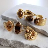 ステンレス タイガーアイリング 6タイプ 18KGP ゴールド gold ボヘミアン 虎目石 太幅 大ぶり オープンリング フリーサイズ レディース 女性 指輪 金属アレルギー対応