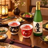 退職 異動 名入れ 魔王 25度 芋焼酎 白玉醸造 720ml 　セット有田焼 陶器 開運赤富士 縁起の良い　焼酎カップ  2点ペアセット　木箱入り　還暦祝　退職祝い　