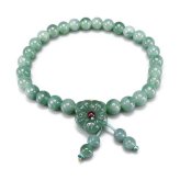 天然翡翠ブレスレット梅の花彫りチャーム付き約6mm玉濃いめ天然石本ひすい