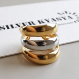 ステンレス ぷっくりリング ごつめ 3連 コンビカラー メタルリング オープンリング ワイドリング ゴールド シルバー 指輪 太め 大きめ 存在感 お洒落 個性的 プチプラ マルチ ミックス レディース 女性 金属アレルギー対応