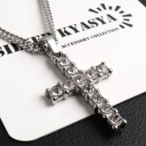 ステンレス クロスネックレス ストーンネックレス ペンダントネックレス ダブル喜平チェーン 6面カット 細身 シルバー 十字架 キラキラ メンズ 男性 金属アレルギー対応