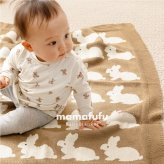 洗えるベビーブランケット 約80×100cm コットン100％ ニット生地 ポーチ付き ギフト 出産祝い プレゼント アニマル