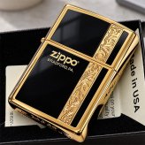 ZIPPO ライター シンプル アラベスク ライン入り ロゴ 金 両面加工 ジッポ ゴールド ブラック かっこいい メンズ プレゼント ギフト