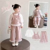 キッズ セットアップ 3点セット 女の子 子供服 長袖Tシャツ キャミソールトップス ワイドパンツ フリル ハート 春 秋 冬 おしゃれ 可愛い 姉妹コーデ お揃い 90 100 110 120 130 140cm