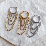 ステンレス 3連チェーンピアス 3カラー 18KGP レディース フープピアス ロングチェーン 揺れる 大ぶり 韓国ファッション モード カジュアル きれいめ 個性的 アクセサリー 耳飾り イヤージュエリー 存在感 華やか 片耳用 1点