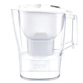 ブリタ ポット型 浄水器 アルーナ 容量2.4L カートリッジ4個付き ろ過水容量1.25L  液晶メモ (交換目安:1日5.3L で4週間 ) 型番:KBALCW4M  サイズ(mm) : 奥行100 横幅249 高さ260mm 実用的