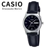 箱なし カシオ 腕時計 レディース CASIO ブラック シルバー レザー 革ベルト 海外モデル 逆輸入 カレンダー 曜日 日付 小さめ シンプル 仕事 通勤 就職祝い 誕生日 母の日 プレゼント ギフト 成人 卒業 入学