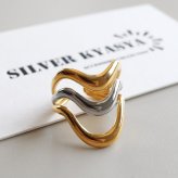 ステンレス ニュアンスリング ごつめ 不規則 3連 コンビカラー メタルリング オープンリング ワイドリング ゴールド シルバー 指輪 太め 大きめ お洒落 幾何学 個性的 マルチ ミックス レディース 女性 金属アレルギー対応