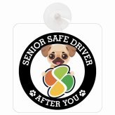 カーサイン 高齢者マーク SENIOR SAFE DRIVER チワパグ 車内用 吸盤タイプ 収れん火災防止タイプ 肉球 日本製 車 ステッカー