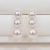 ［pearl593］6mm - 6.5mm × 7.5mm - 8mm 縦 3連 ピアス あこや真珠 熊本 天草 本真珠 ラインピアス