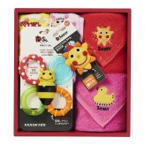 出産祝い Sassy サッシー ベビーギフトセット ピンク&レッド ミニタオル2枚 タオルハンカチ スタイ よだれかけ ビブ リストラトル ガラガラ おひさま 歯固め カミカミみつばち ファーストトイ 知育玩具 おもちゃ 0歳 新生児 赤ちゃん 女の子 ベビーシャワー 出産内祝い ギフト おしゃれ