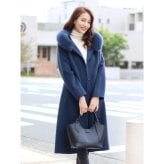 カシミヤ ブレンド ウール ロング コート ダブルフェイス フォックス ファー付き 110cm 比翼 一枚仕立て アウター フード付き ネイビー/ライトグレー/ブラック/9号/11号/13号 Filomo (02000227r)